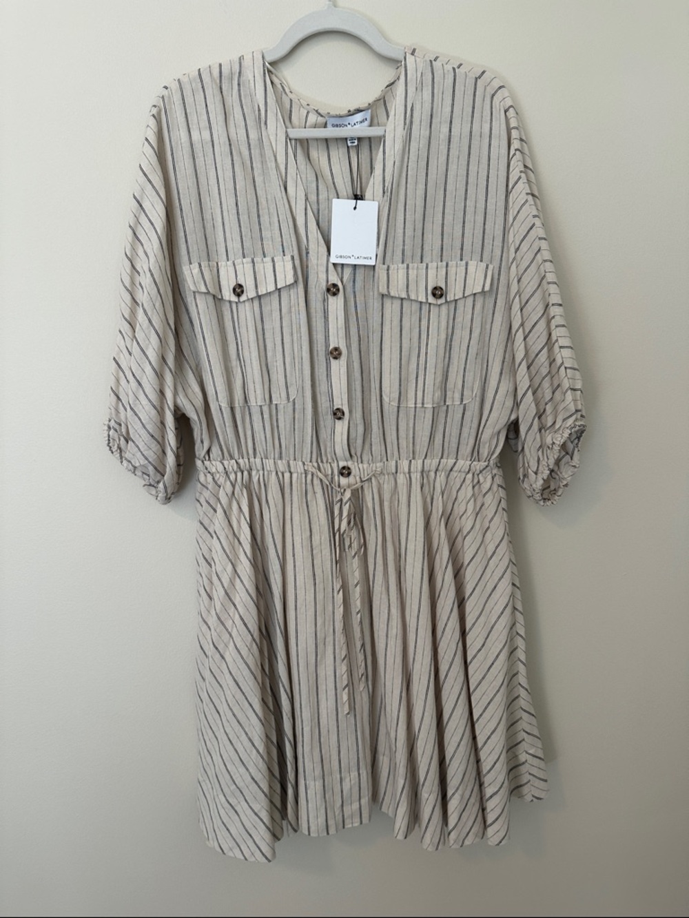 Gibson Latimer Cream Striped Midi Dress